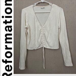 Reformation rubbed knit cinch  Top cream  sz L  Blouse